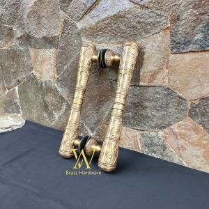 Handle Pintu Rumah Kuningan Antik Motif Godo Ukir 43 cm 2 Pcs