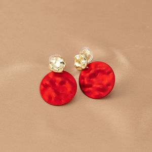 Red Elegant Vintage Style Folded round Ear Cuff Womens Fashion Jewelry No Piercing Required Geometric Design Alloy Ear Studs