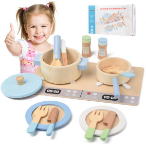 ChildrenS Wooden Kitchen Toys 15PCS Wooden Cookware POTS And Pans Set Cooking Toys Wooden Kitchen Accessories Boys And Girls Educational Gifts 3 4 5 6 Years Old