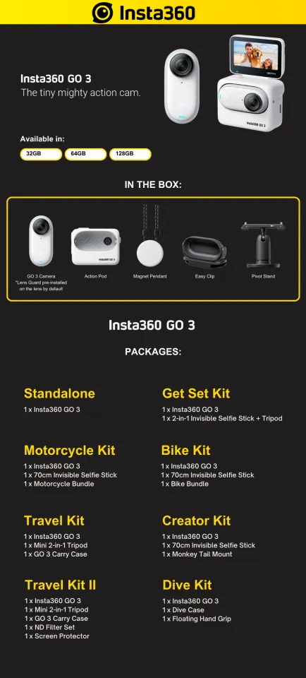  Insta360 GO 3 (64GB) – Small & Lightweight Action Camera,  Portable and Versatile, Hands-Free POV, Stabilization, Waterproof, with  Invisible Selfie Stick, Mini Tripod and Helmet Mount : Cell Phones &  Accessories