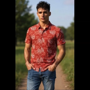 Peter N John Retro Ice Silk Short Sleeve Shirt Fashion Printed Shirt Short Sleeve 2161 (8-14)