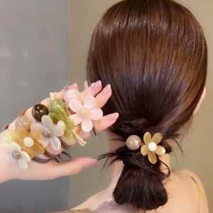 New Fashion Women Jade Green Hair Rope Flower Elastic Hair Bands Scrunchies Headwear