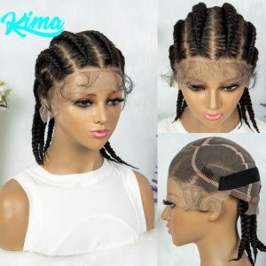 Mái Tóc Giả Tết Bím Tóc Tổng Hợp 14 Inch Kiểu Full Lace Có Tóc Con Tết Cornrow Thủ Công Tóc Giả Xoắn Dành Cho Phụ Nữ Da Đen Phần Lưới Trong Suốt Phía Trước.