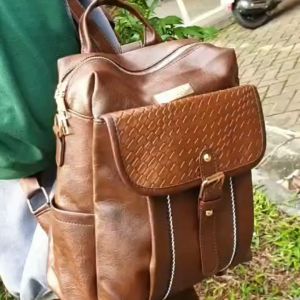 HANAMI Tas Ransel Wanita Branded TA1076B7 Cokelat Kulit Elegan Hideko Simple Remaja Terbaru Kantor