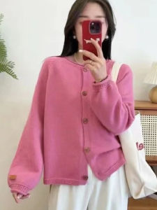 AOSSVIAO 2025 Autumn Warm Single Breasted Knitted Sweater Women Fashion Casual Jacquard Crochet Pink Cardigan Tops Y2k