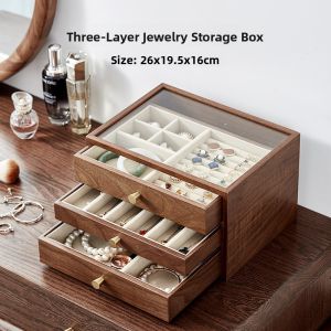Luxurious Handmade Wooden Jewelry Box Anti-Oxidation Large Capacity Elegant Earring Necklace Bracelet Storage Case for Bedroom
