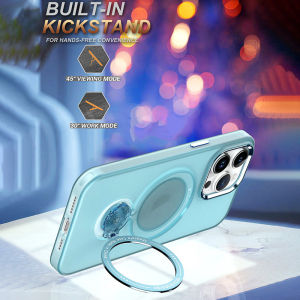 For Magsafe 360° Rotation Stand Matte Magnetic Case For iPhone 16 / 15 / 14 / 13 Pro Max Metal Lens Built-in Ring Holder Cover For iPhone 16 Pro 15 14 Plus Shockproof Protection Casing With Holder