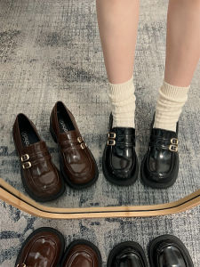 Womens round Toe High Heel Single Shoes Fashionable British Style Retro Loafers Spring Autumn Season All-Match PU Material