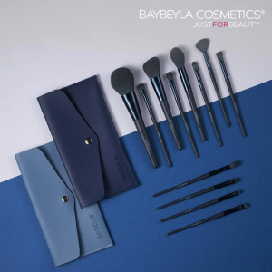 BAYBEYLA Smoky Blue Wooden Handle Makeup Brush 12 Pcs/Set & Envelope Bag Makeup Brushes