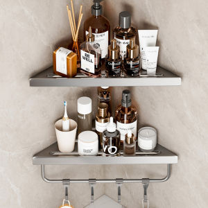 ห้องน้ําชั้นวางอลูมิเนียมแชมพูRackแต่งหน้าOrganizerชั้นวางของห้องน้ําอุปกรณ์เสริมไม่มีเจาะชั้นวางมุมผนัง