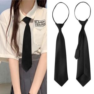 2Pcs Uniform JK Girls Black Simple Zipper Ties for Men Women Students Stage Performance Matte Neck Tie Costumes Accessories