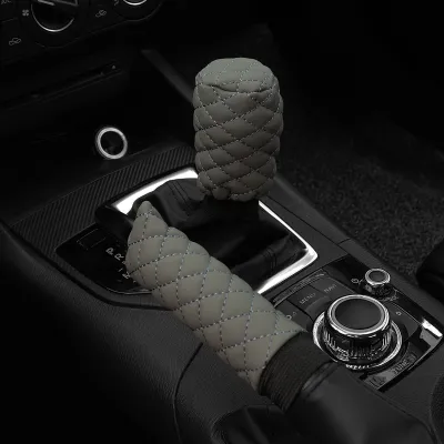 2 sets PU leather stereo embroidery car handbrake cover handle set manual gear general automotive supplies