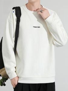 ROMON | Lormen Mens Round Neck Sweatshirt Casual Long Sleeve T-shirt Spring Autumn New Fashion Loose Bottoming Shirt Urban Style