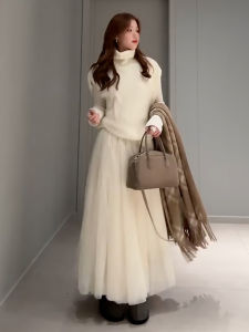 QINWEIYU | French Chic High-quality White Long Dress New Autumn Style
