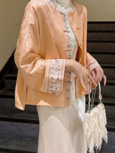 New Chinese Style Orange Button Jacket Spring 2025 New Tang Costume Style Womens Unique Super Beautiful Short Outerwear