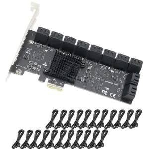 PCIe SATA 3.0 Expansion Controller Card 12 16 20 Ports 6Gbps Internal HDD Storage Adapter Support Multiple SATA Hard Drives