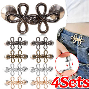 4ชุดที่รัดกระดุมเอวโคลเวอร์โลหะปรับขนาดได้กระดุมกางเกงยีนส์ที่รัดแน่นสำหรับผ้ายีนส์แบบหลวมไม่มีการเย็บทันทีสำหรับกางเกงยีนส์เดนิม