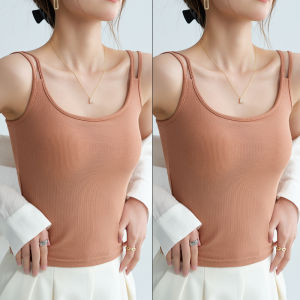 MiiOW | Slim Fit Strap Vest Womens Summer New Style Cat Person Double Shoulder Strap Tank Top With Chest Pad Thin Base Shirt