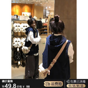 American Retro Hooded Vest Sweatshirt Womens Spring Autumn 2023 New Hot Lazy Style Open Cardigan Outerwear Loose Fit