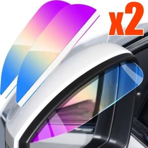 2PCS Car Colorful Rearview Mirror Rain Eyebrow Visor PVC Rear View Sun Visor Rainproof Blades Sticker Car Decor Accessories