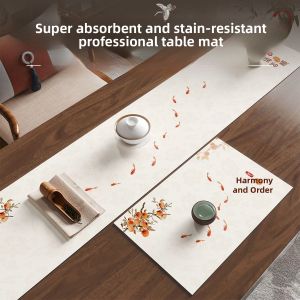 Classical Style Tea Tablecloth Water Absorbent Tea Mat New Chinese Style Waterproof Non-Slip Table Flag for Tea Ceremony