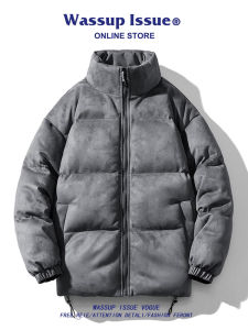 Wassup Issue Mens Suede Cotton Jacket Winter Thickened American Retro down Cotton Coat Youth Trendy Outerwear Casual Style