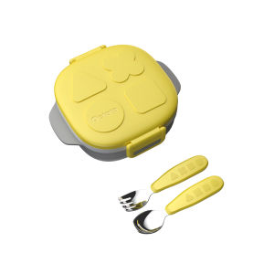Octoto Childrens Stainless Steel Outdoor Dining Set Baby Thermal Lunch Box Auxiliary Food Bowl Three-Divided Dinner Plate