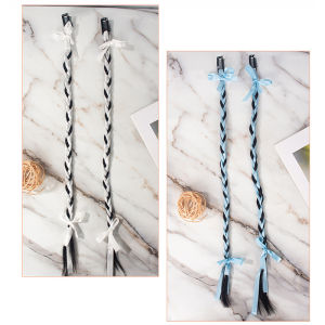 【♡Lovely girls house♡】2Pcs Ribbon Bow Twist Wig Braided Ponytail Wig White Pink Blue Hair Accessories Fashion Sweet Hair Clip for Women