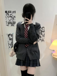 Áo Len Cardigan Dài Tay Màu Xám Đậm Cho Nữ Áo Khoác Ngoài Phong Cách JK Áo Len Dệt Kim Áo Khoác Ngoài Thường Ngày Áo Khoác Ngoài Mùa Thu