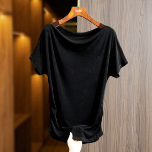 Slim Fit Acetate T-Shirt Womens Short Sleeve One Shoulder Elastic Summer Fashionable Versatile Casual Comfortable Top