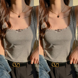 miiow | Slim Fit Tank Top Strap Womens Summer Thin Lace Trim Sleeveless Shirt Cover Side Breast Beautiful Back Butterfly Knot Sweet Style