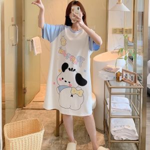 Summer Lightweight Knitted Cotton Short Sleeve Womens Nightgown Loose Fit Home Clothes Spring Autumn Thin Model Sleepwear