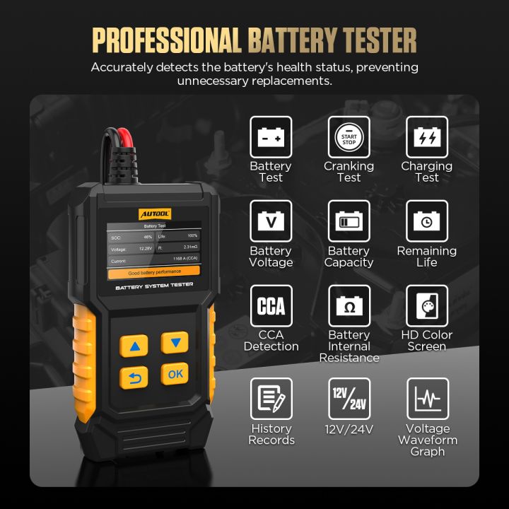 【2026 NEW】 AUTOOL BT360 Car Battery Tester 20-2000CCA Cranking Test ...