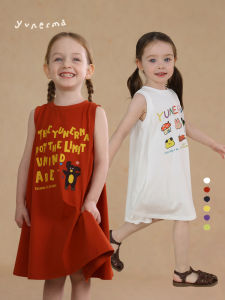 Original Illustration Collaborative Pure Cotton Summer Vest Dress Girls Clothing Comfortable Breathable Casual Style Children