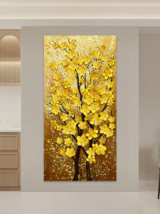 Modern Simplified Chinese Decorative Painting Wealth Tree Wall Art Gold Coins Floor Living Room Background Decoration Picture