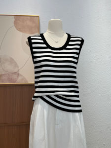 Fashionable Stripe Sleeveless Knitted Vest Womens Spring Summer New Style Age-Reversing Inner Wear Tank Top Layering Top