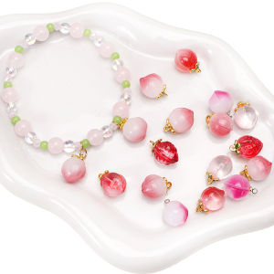 2Pcs Crystal Glass Pink Peaches Pendant Beads Strawberry Charms for Earrings Bracelet Ornament DIY Jewelry Making Accessories