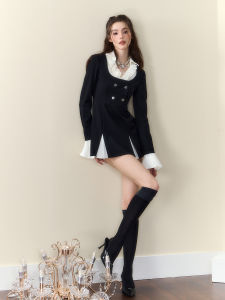 Obgd เผ็ด เด็กผู้หญิง ความปรารถนาอันบริสุทธิ์ สไตล์เกาหลี แขนยาว สีดำ เดรส เอว Cinched ฤดูใบไม้ร่วง ฤดูหนาว ใหม่ กระโปรงทรงเอ