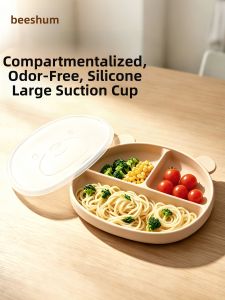 Beeshum | Đĩa Ăn Cho Bé Có Phân Cách Hút Chân Không Silicone