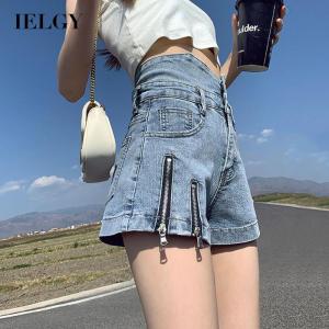 IELGY Womens Denim Shorts Thin Zipper High Waist Ins Hot Pants