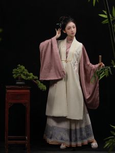 Original Hanfu Set Southern Screen Long Coat Embroidered Spring Autumn Style Stand Collar Ming Dynasty Costume Horse Tail Skirt