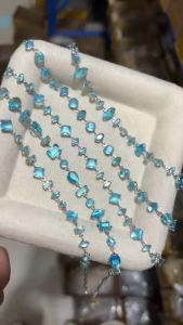 Waterproof Stainless Steel Blue Cubic Zircon Tennis Bracelet for Women Fashion Party Jewelry Gift