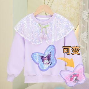 Casual Long Sleeve round Neck Glitter T-Shirt for Girls Spring Autumn New Style Baby Kuroko Fashionable Cotton Polyester Blend