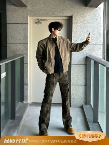 American High Street Vibe Camouflage Knife Edge Jeans Mens Autumn Multi Pocket Workwear Straight Narrow Leg Pants