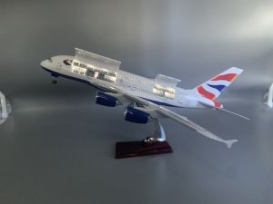 46CM Airplane Scale British Airways A380 1:160 Model Plane with Opening Doors LED Lights & Landing Gear Resin Static Display