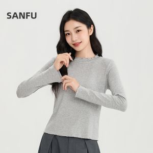 SANFU | New Autumn T-shirt Stylish Slim-fit Embroidered Border Crew Neck