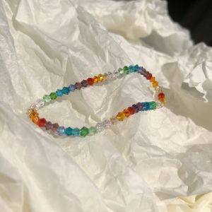 Meet Rainbow Crystal Bracelet Womens Gift Colorful Elastic Rope Super Shiny Ultra Thin Stackable Bracelets Fashion Jewelry