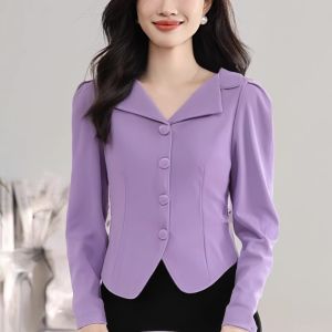 Elegant Short Sleeveless French Style Shirt for Women Autumn 2025 Fashionable Long Sleeve V Neck Pure Color Premium Sensation