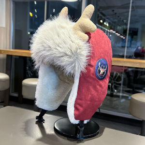 Cute Monster Christmas Atmosphere Red Plush Hat Womens Autumn Winter Warm Ear Protection Hat Lovely Funny Lei Feng Cap