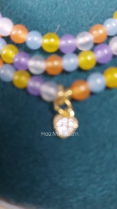 Vòng tay đá Mã Não đa sắc size hạt 4 li mini kiểu quấn 3 vòng tay phối charm trái tim đính đá thời trang thanh lịch độc bản không kén mệnh | Hoa Minh Gem